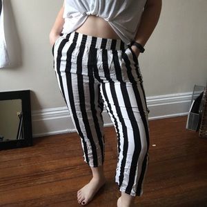 black and white striped pants